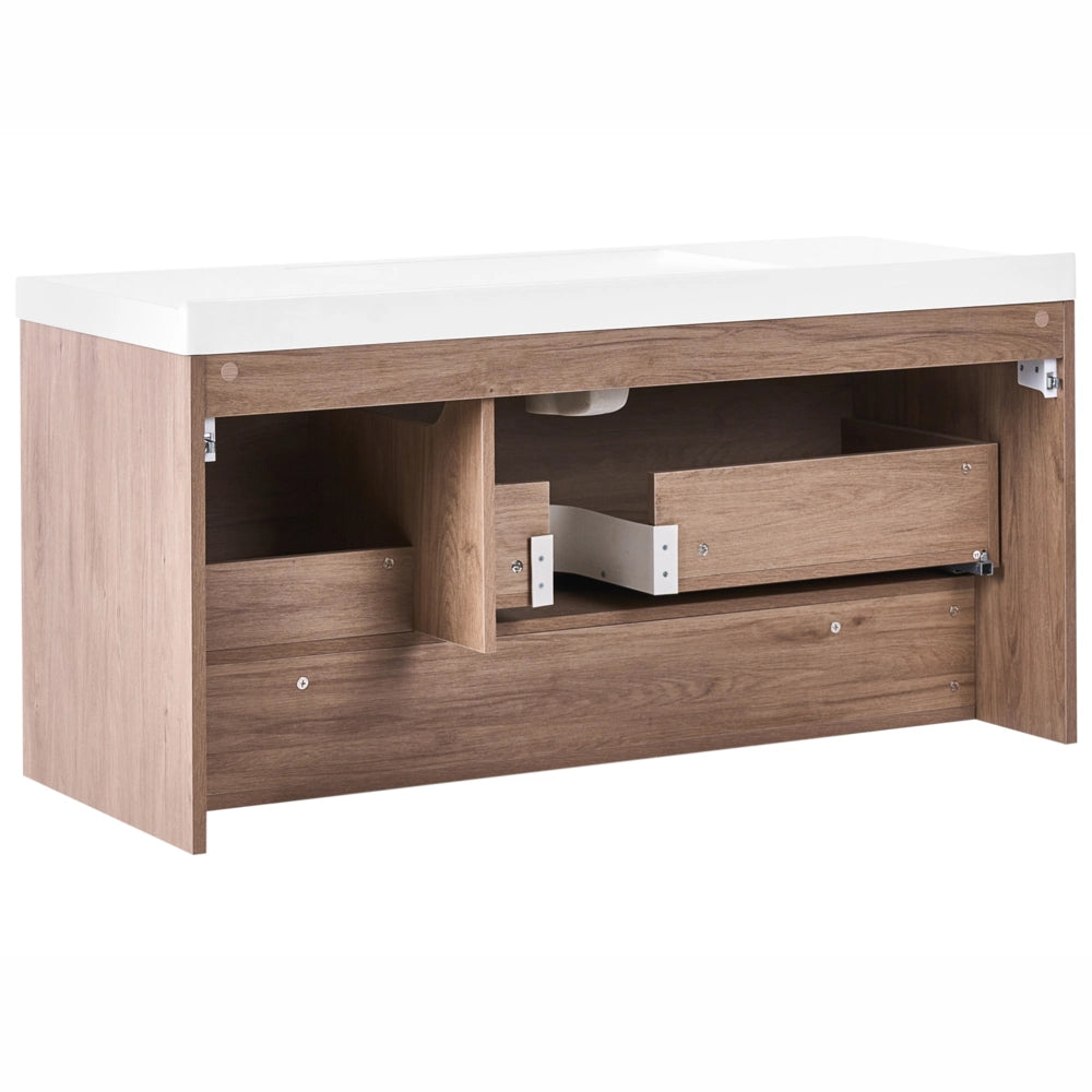 Mobile bagno sospeso con lavabo 1 cassetto frontale e 2 ripiani 120 x 50 cm marrone chiaro
