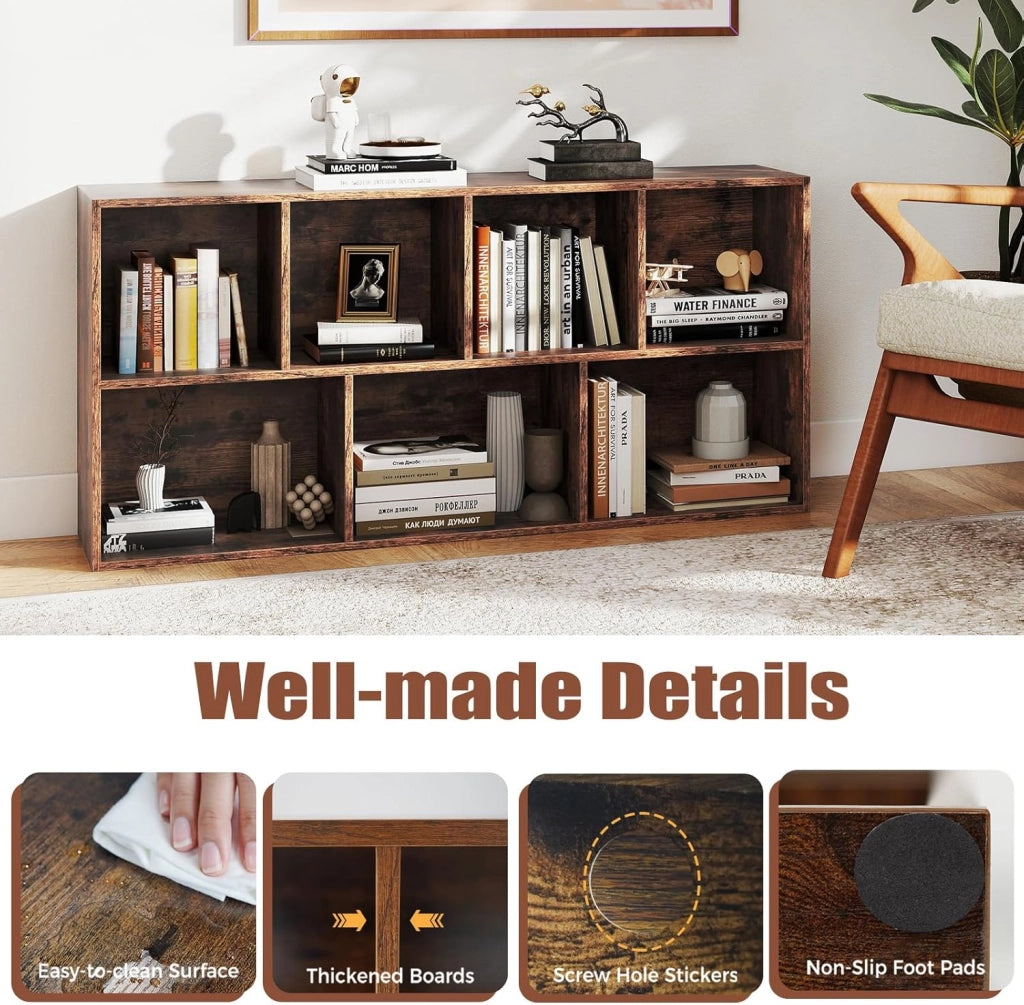 Libreria Verticale con 8 Cubi, Mobile Contenitore in Legno, con 2 Dispositivi Antiribaltamento, Libreria Scaffale per Soggiorno, Camera da Letto, Ufficio, 49,5 x 23 x 106 cm (Marrone)