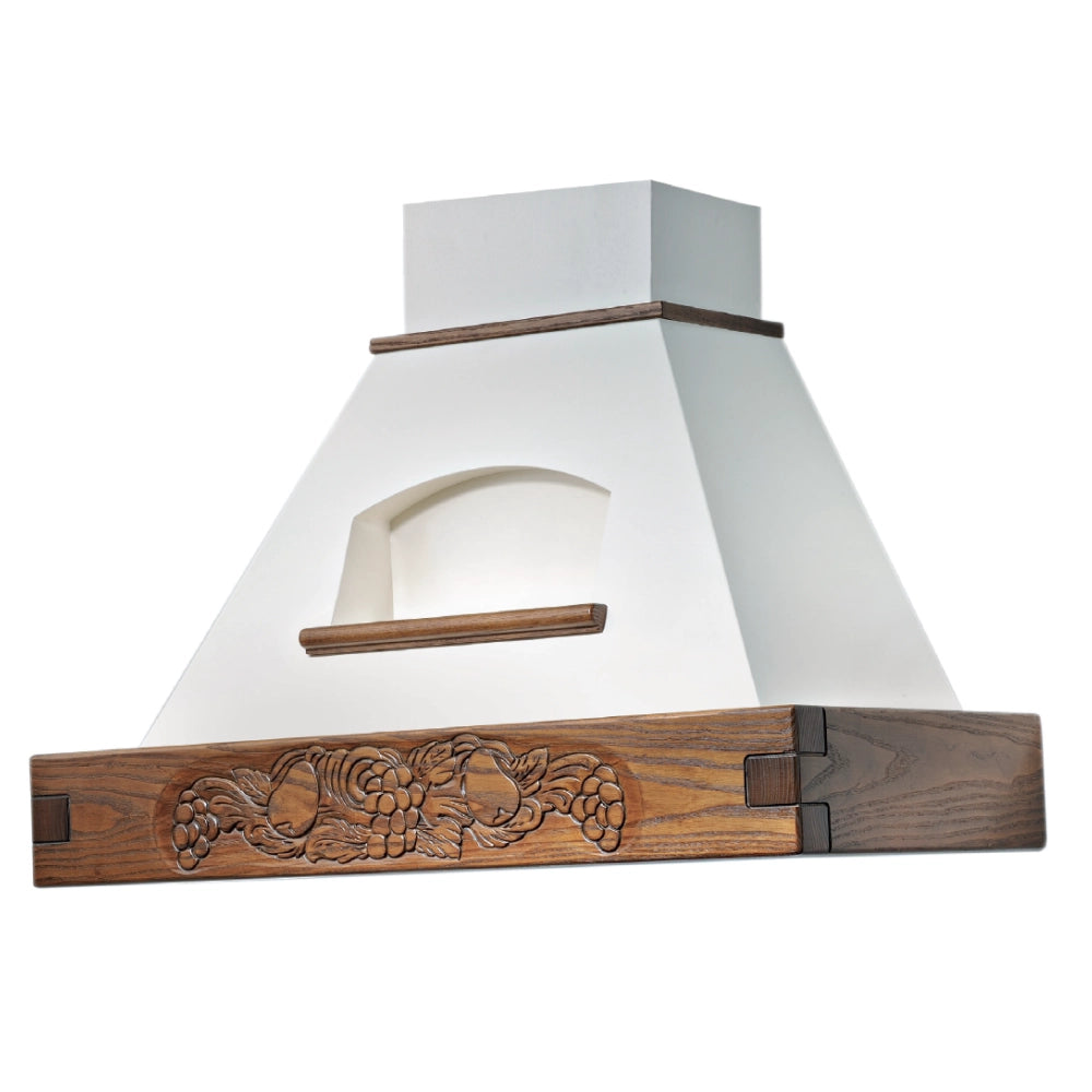 Cappa cucina rustica bianca EPOQUE con cornice in legno intarsio cm 120