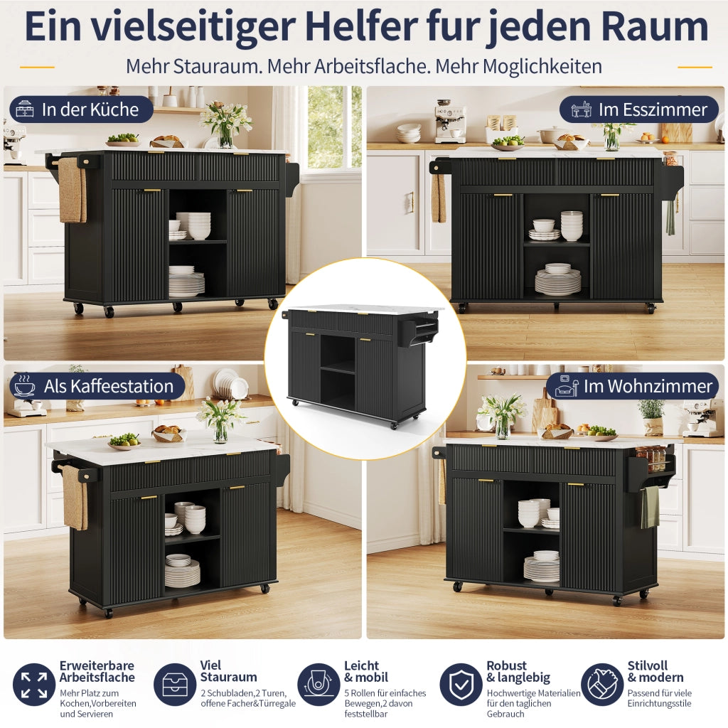 ISOLA DA CUCINA con piano ribaltabile 143x45(69) cm MDF Nero/Naturale