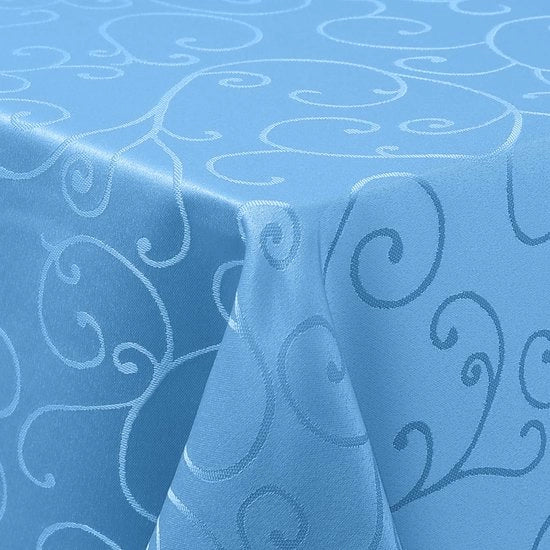 Tavolo Coperto Riciclabile Quadrato 130x220cm Coperto Tavolo in Poliester con Disegno Jacquard con Ornamenti e Resistenza al Vapore, Blu
