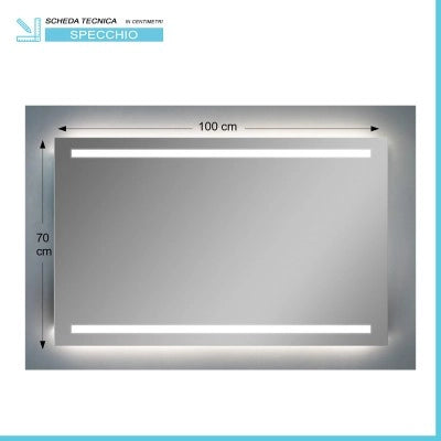 Specchio reversibile 100x70 fasce LED retroilluminate e illuminazione perimetrale