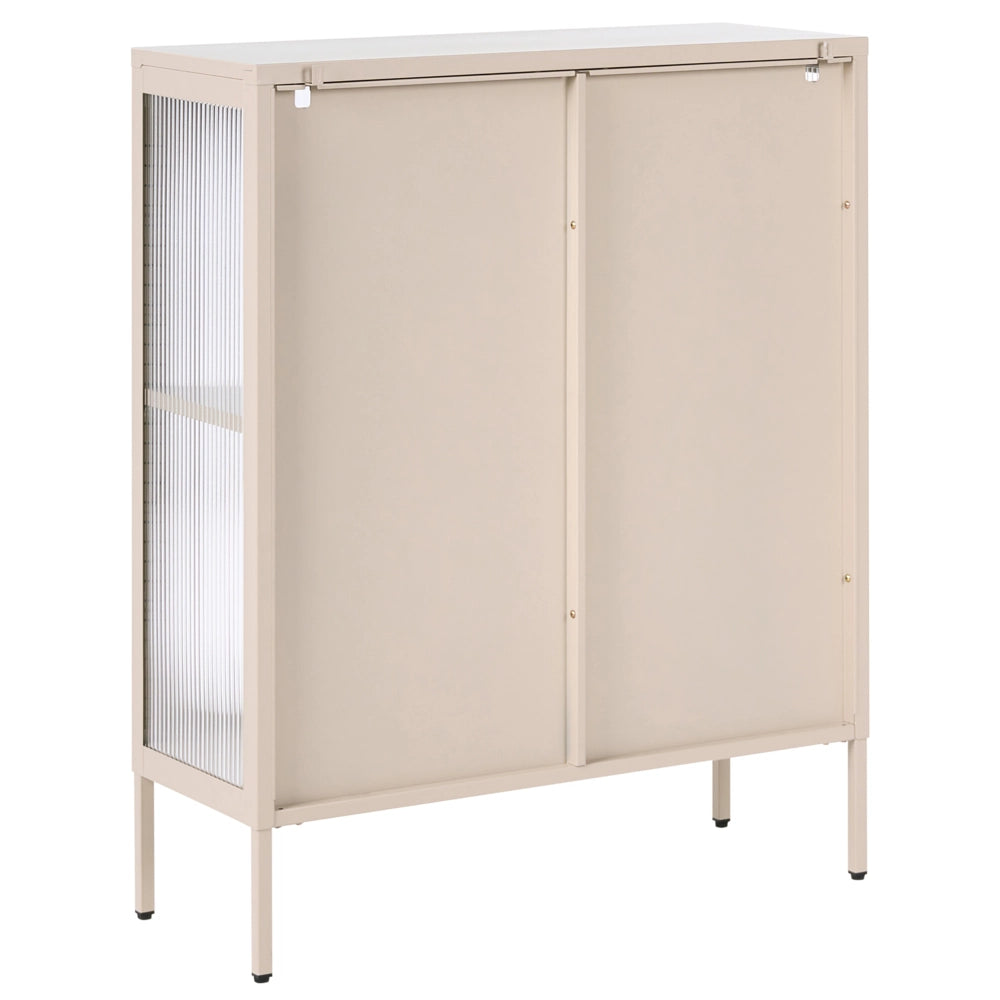 Vetrina moderna in acciaio beige e ante in vetro 90 x 35 cm in stile contemporaneo industriale sala da pranzo soggiorno