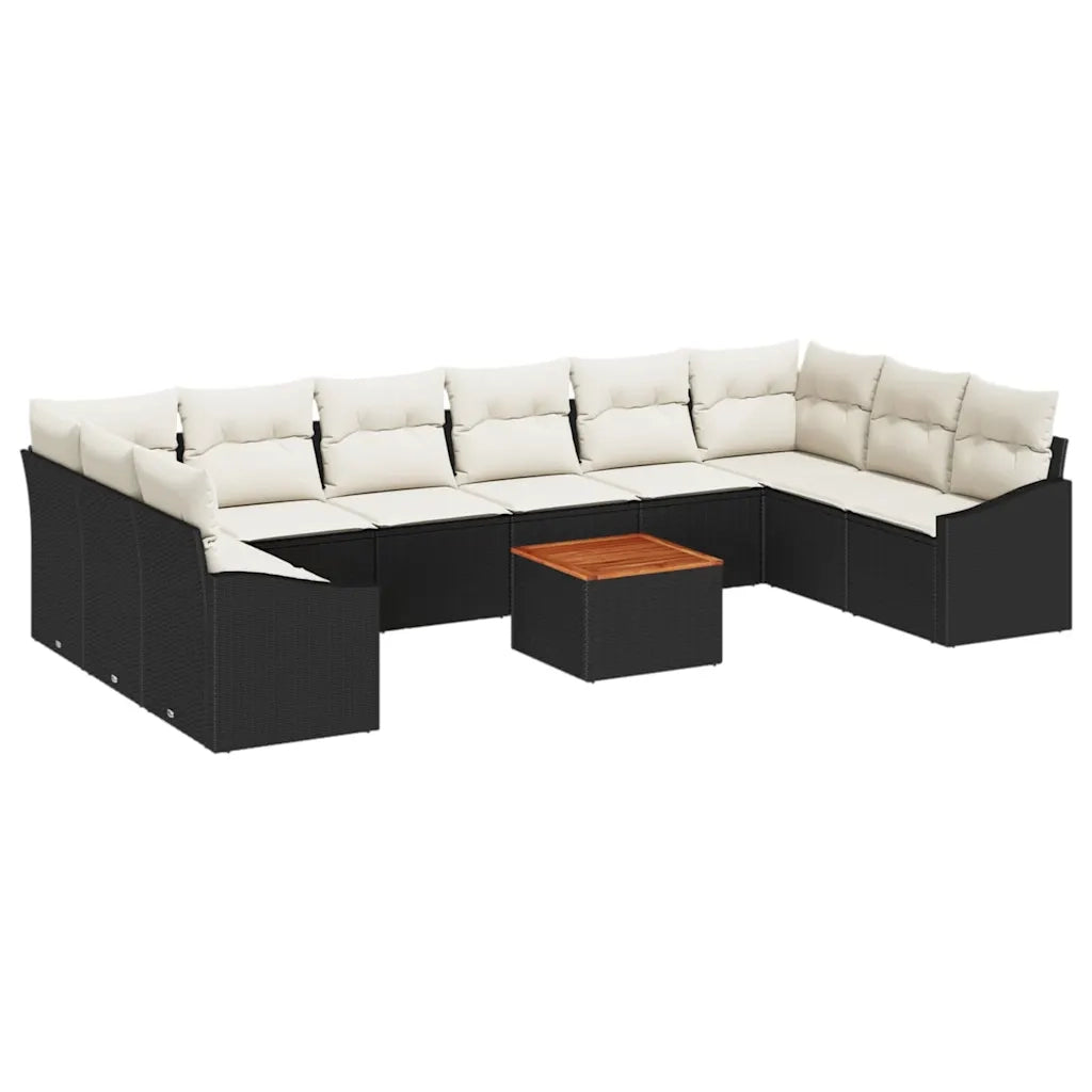 Set Divano da Giardino 11 pcs Nero e Crema polyrattan 3356549