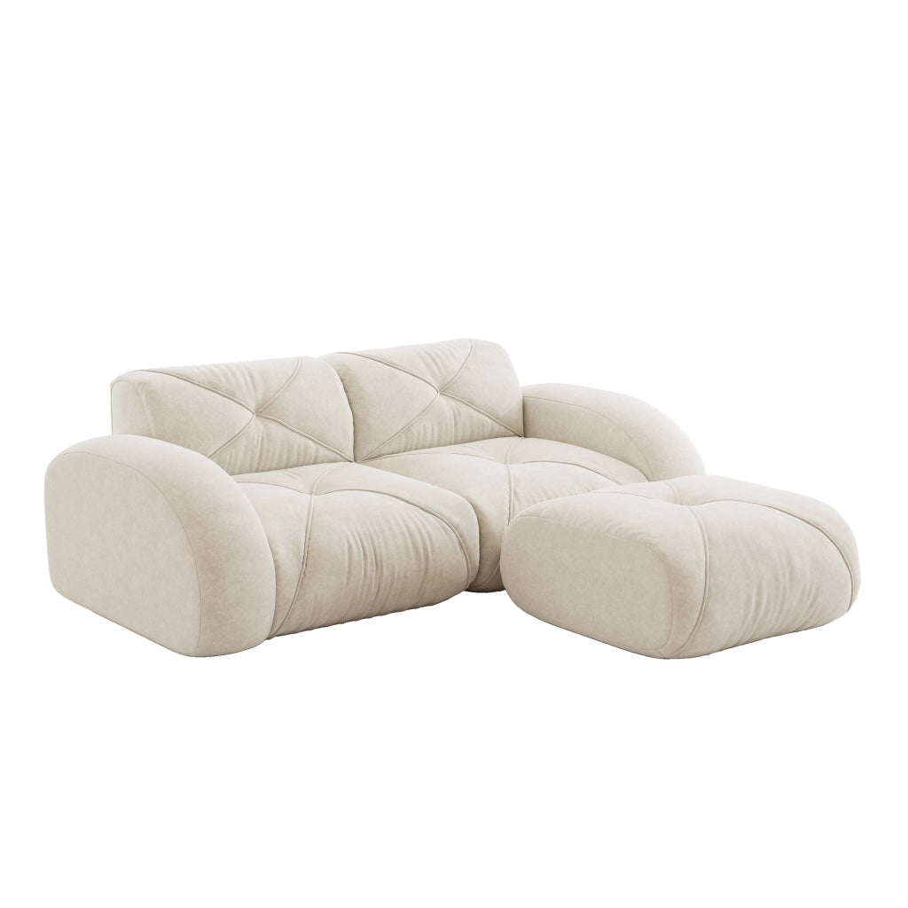 Divano 2 Posti con Poggiapiedi ¨C MINIMAL ¨C Tessuto Chenille Morbido, Bianco