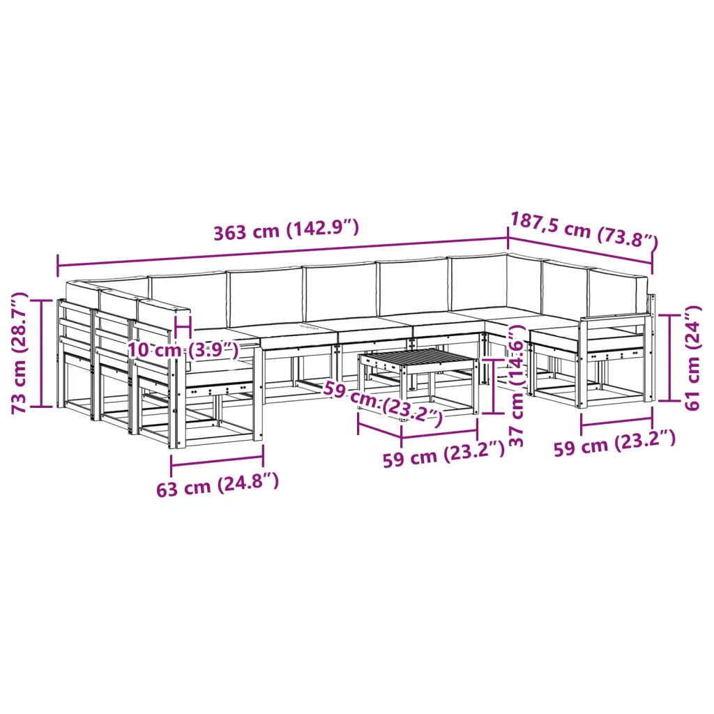 Set di divani da esterno 11 pz Bianco e Beige 3388317