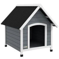 Cuccia per Cani, Resistente alle Intemperie, Fondo Rimovibile, Legno di Pino, 75 x 88 x 82 cm, Grigio Nero