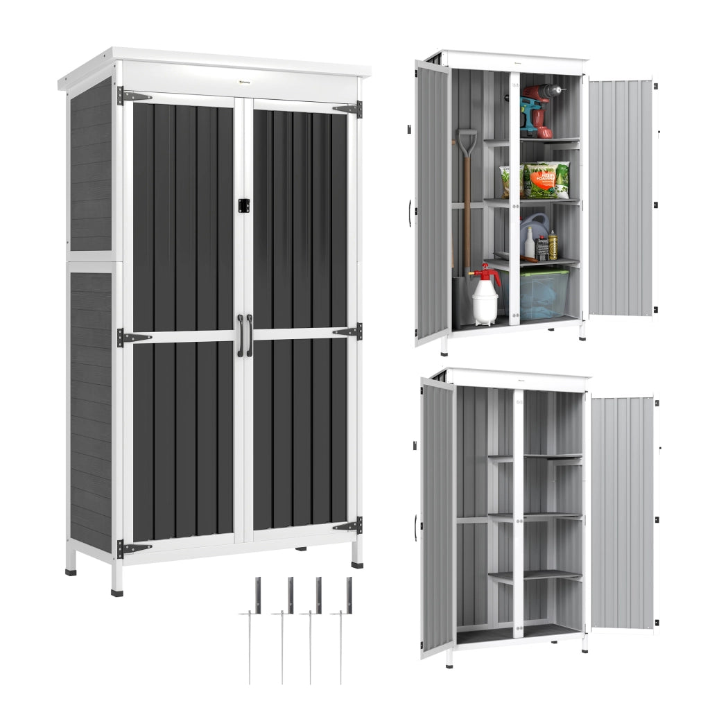 Armadio da Giardino con Ripiani Rimovibili e Porta Bloccabile, in Legno e Acciaio, 94x43x166 cm, Bianco e Nero