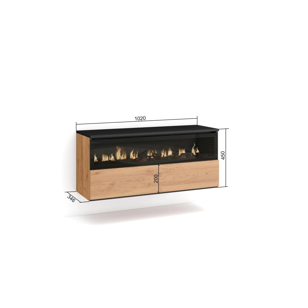 Caminetto elettrico LED, 102x35x45cm, 1 apertura, 1 porta, da appendere, colore Rovere e nero RF2320