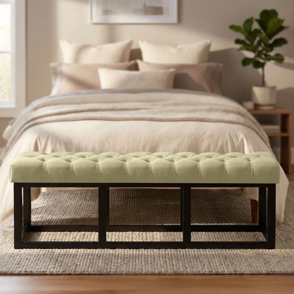 Panca design AMUN in metallo nero opaco e tessuto Tortora,150 cm