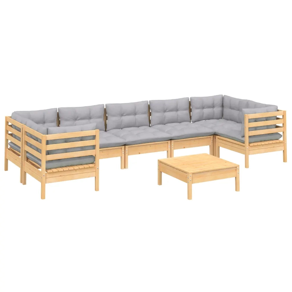 Set Divani da Giardino 8 pz con Cuscini Grigi Massello di Pino cod mxl 42658