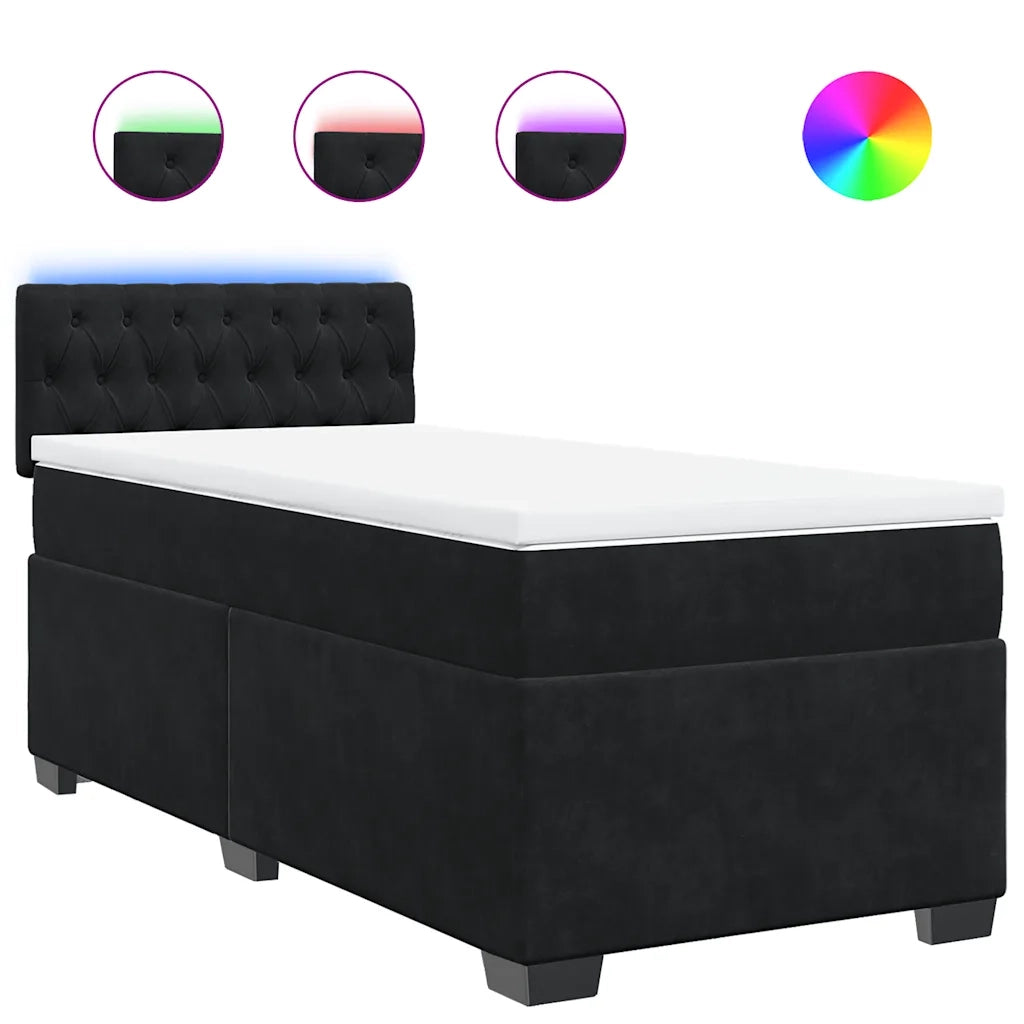 Giroletto a Molle con Materasso Nero 90x190 cm in Velluto