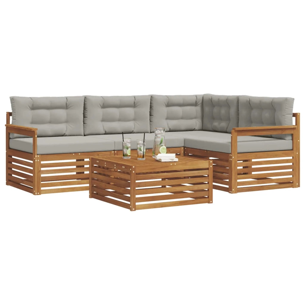 Set di divani da esterno 5 pcs Grigio Naturale e Chiaro