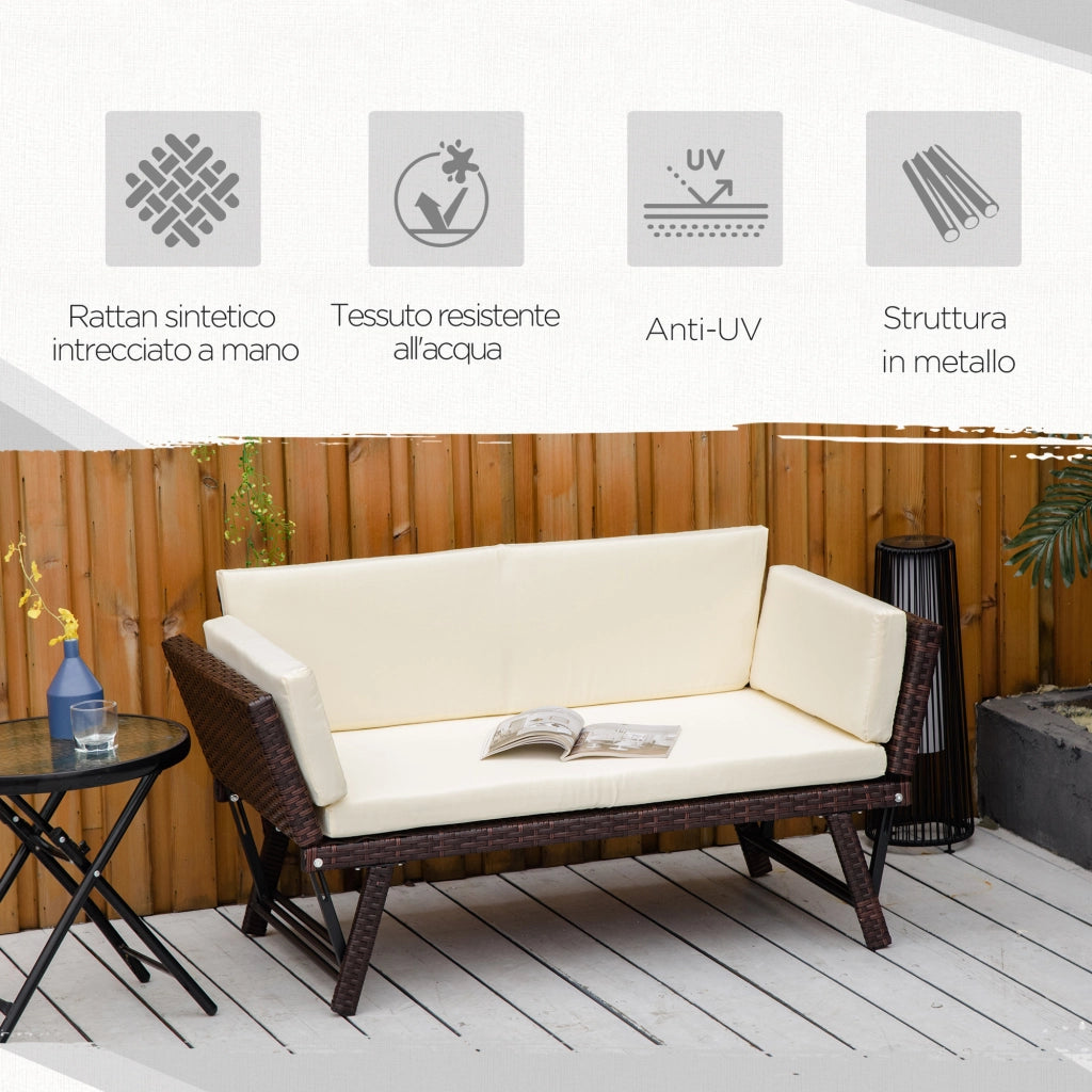 Divano 2 Posti da Giardino in Rattan ¨C zephmum ¨C Bianco e Marrone 129x63x67