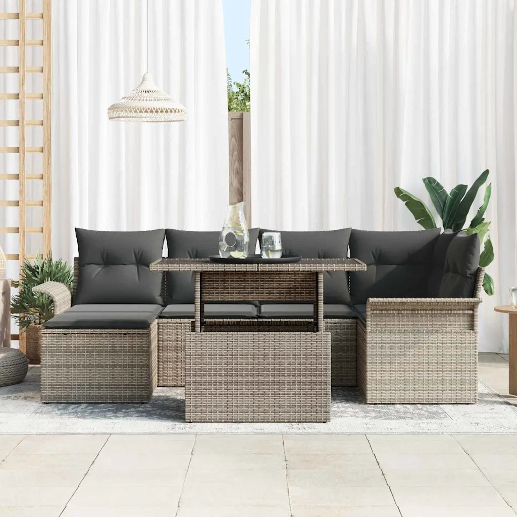 Set Divano da Giardino con cuscino 7 pcs Grigio Poly Rattan 3348315