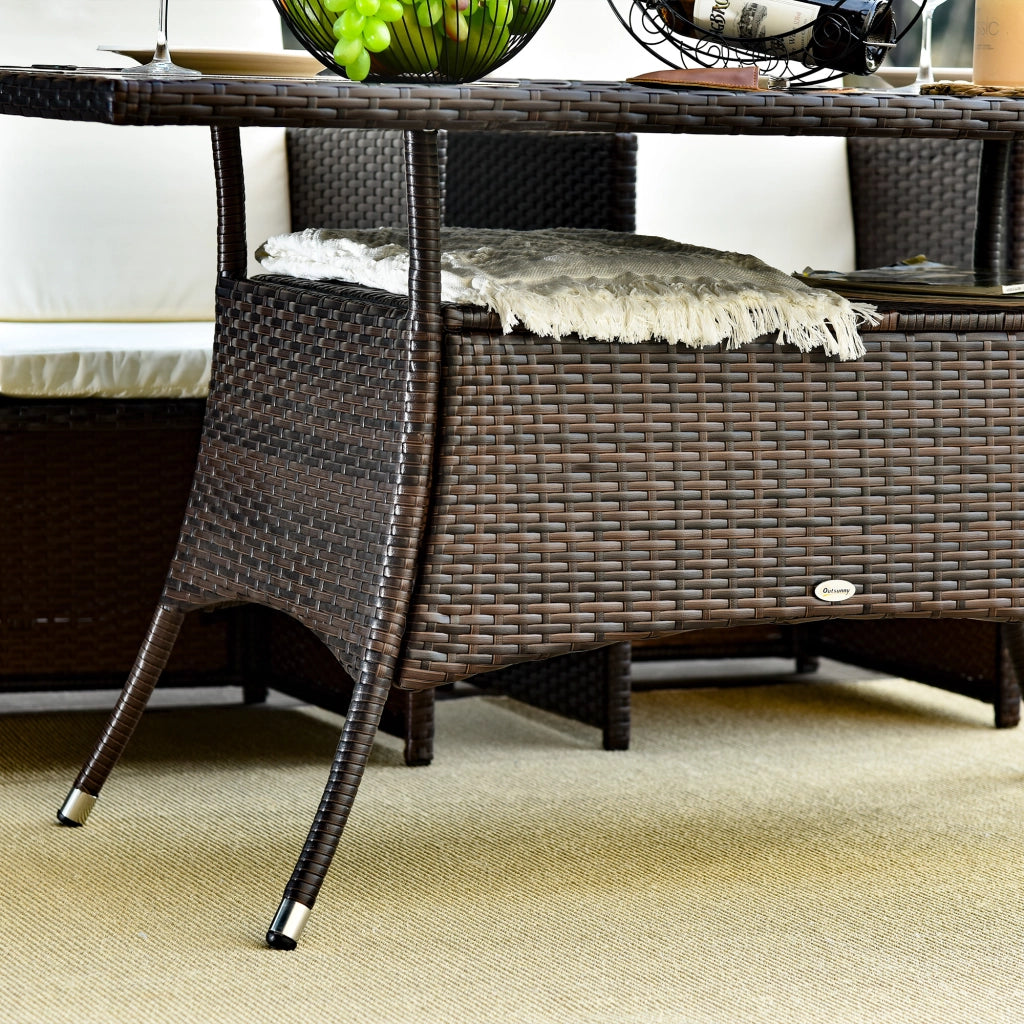 Tavolo da giardino in polyrattan con piano in vetro di sicurezza marrone per interno ed esterno 74 × 150 × 85 cm