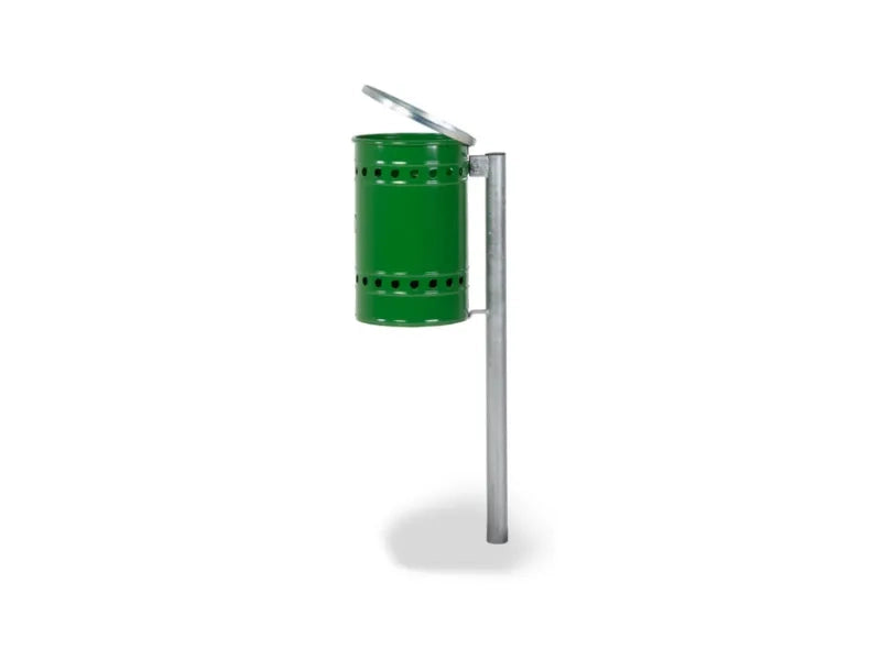 Cestino Milano Verniciato RAL 6002 Giochipark acciaio zincato Ø28x45h 28lt - Paletto e fermasacco - Filo pavimento