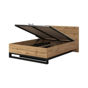 Letto contenitore MILOS 140 x 200 cm con rete a doghe sollevabile – Rovere grezzo e nero – Stile industriale
