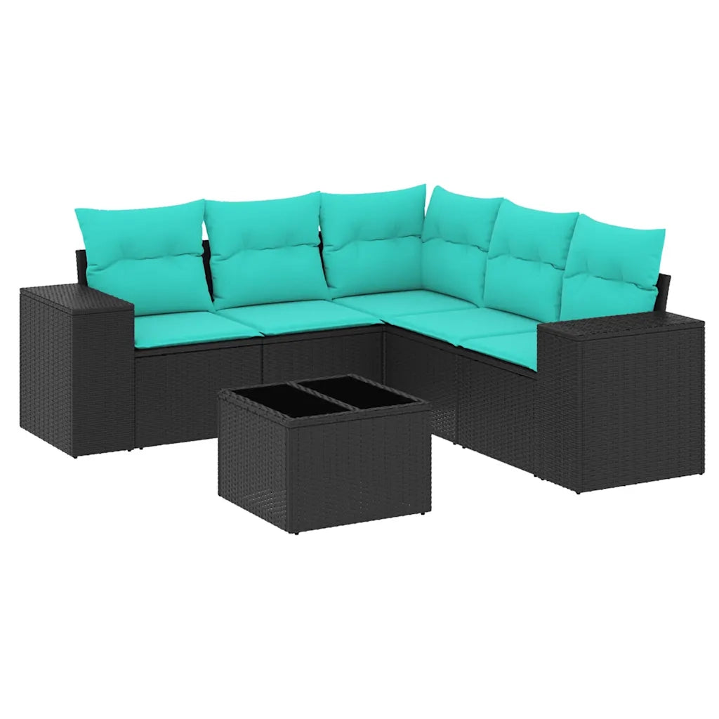 Set Divani da Giardino 6 pz con Cuscini Nero in Polyrattan 3222556