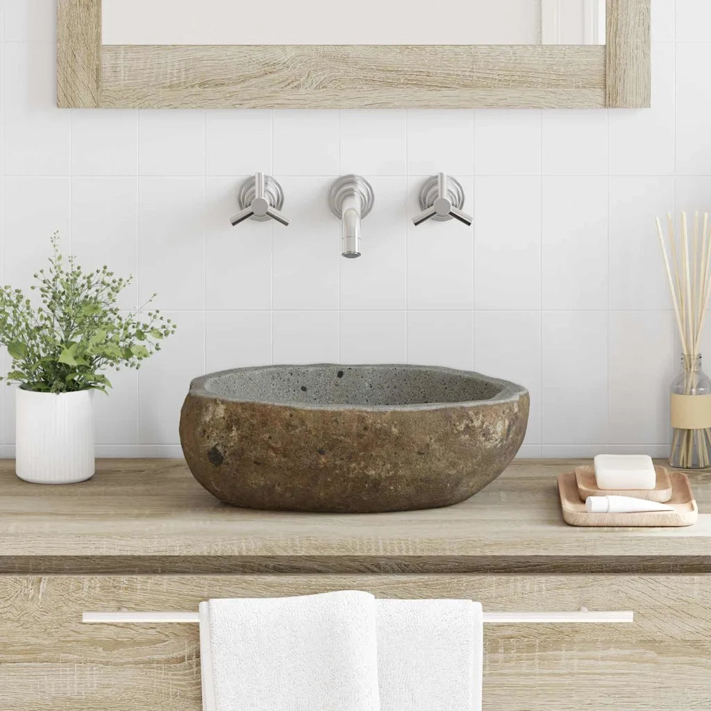 Lavabo-Lavandino-Lavello Grigio chiaro (30-37) x (25-30) x 12 cm Pietra di Fiume
