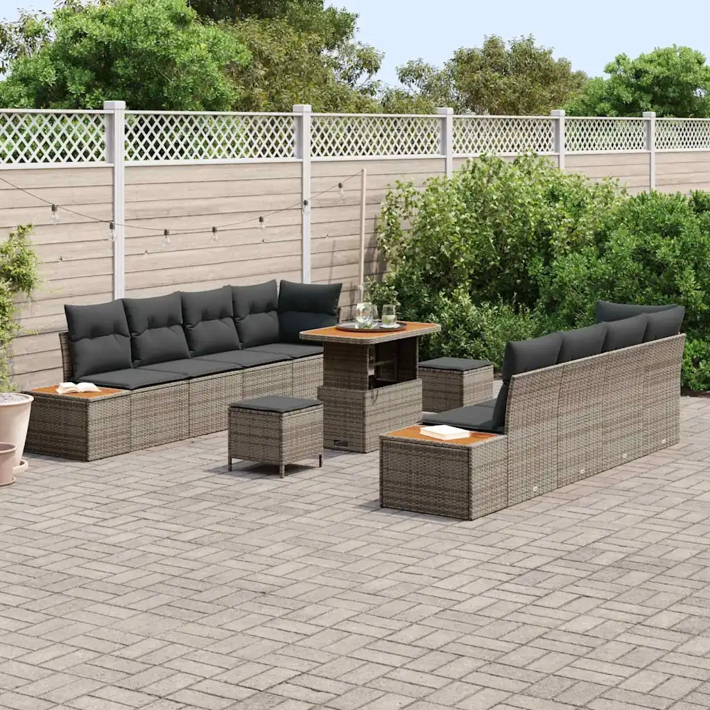 Set Divano da Giardino con cuscino 11 pcs Grigio Poly Rattan 3364843