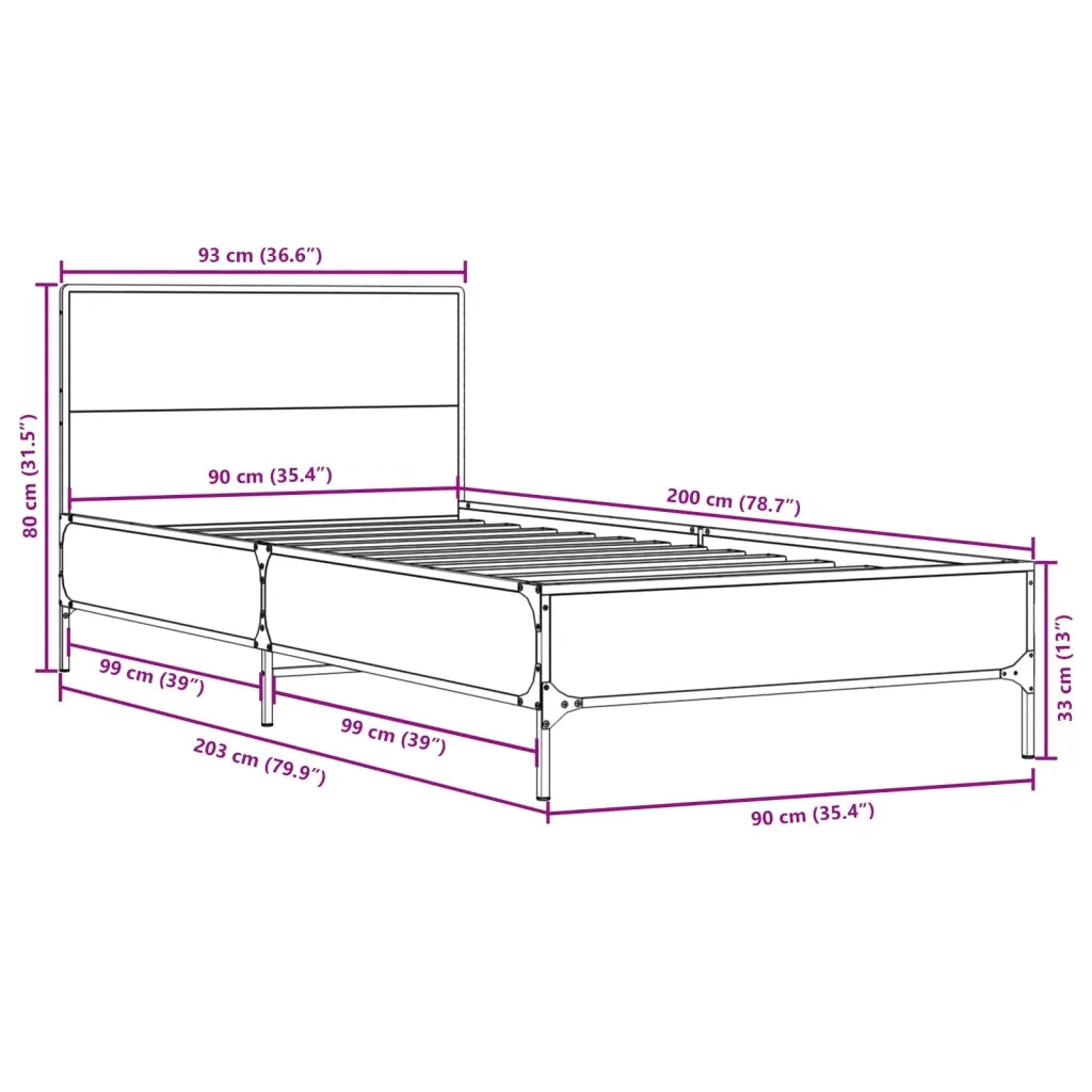 Giroletto Nero 90x200 cm in Legno Multistrato e Metallo 845517
