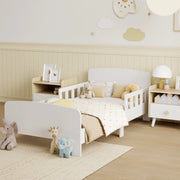 Letto per bambini basso con sponde di sicurezza; legno; bianco
