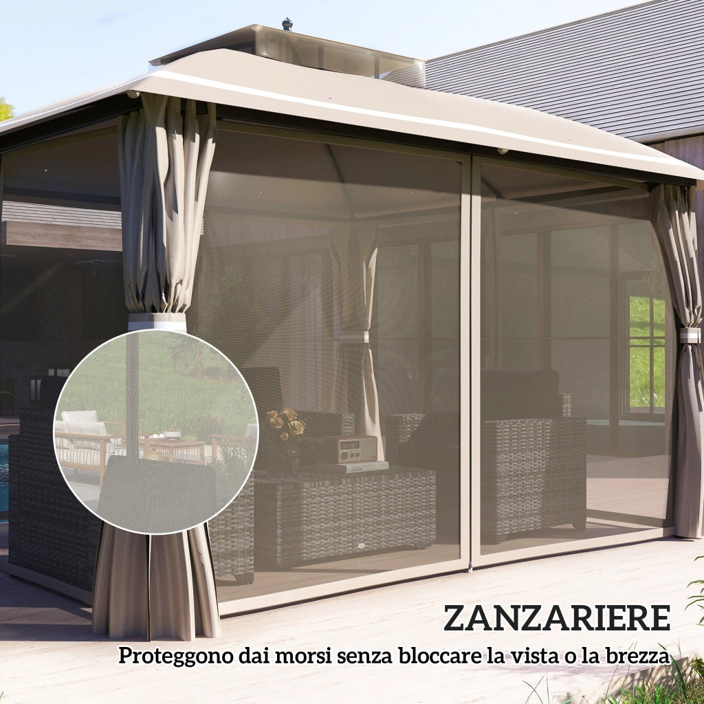 Gazebo da Giardino 370x303x290 cm Tende Laterali e Zanzariere Beige