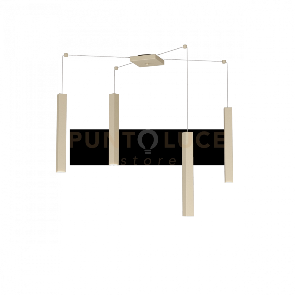 SQUARE TUBE SOSPENSIONE 4 LUCI SABBIA CAVO CM.250 CON BASE 1173-S4-SA