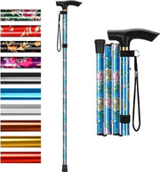 Staffa per passeggio pieghevole-5 livelli regolabile-Lightweight portatile-Wristband e manico T-anziani disabili Blu floreale