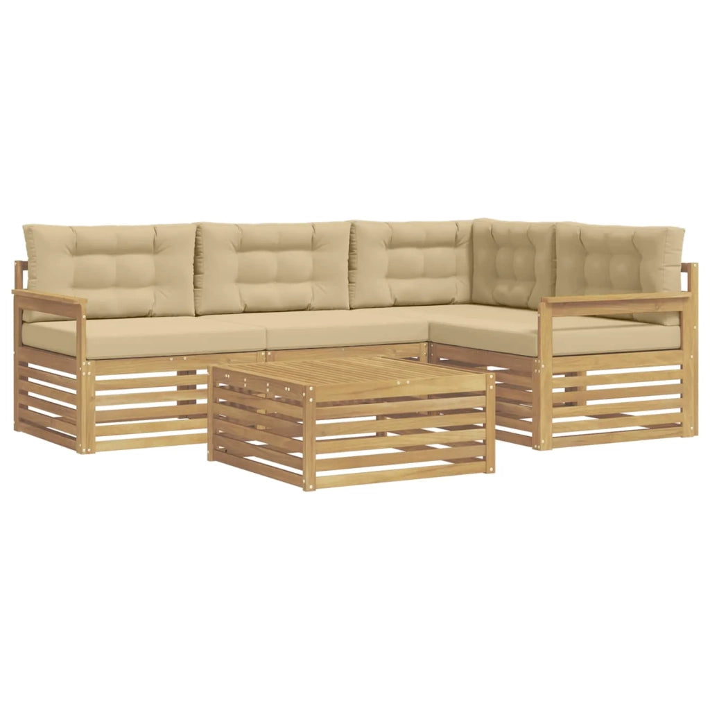 Set di divani da esterno 6 pz Bianco e Beige Poliestere 3390433