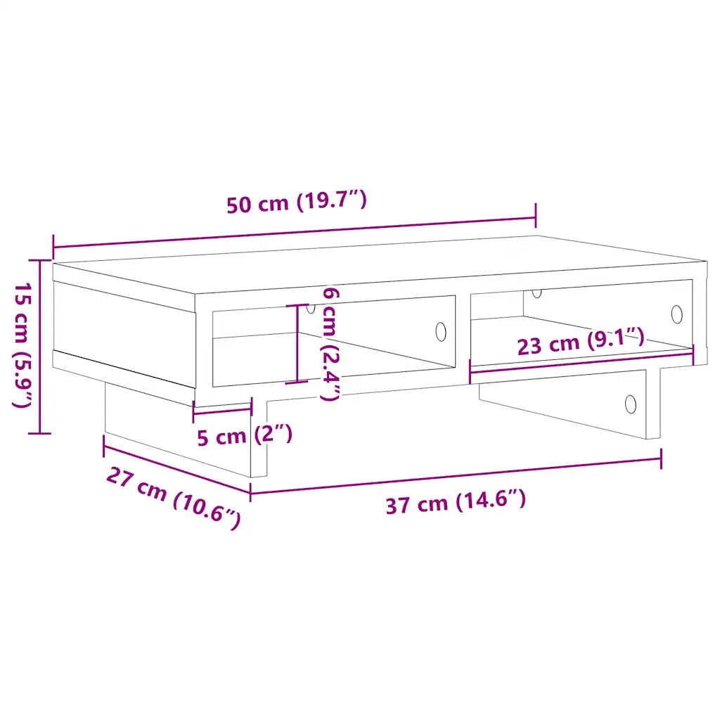 Supporto per Monitor Rovere Nero 50x27x15 cm in Truciolato
