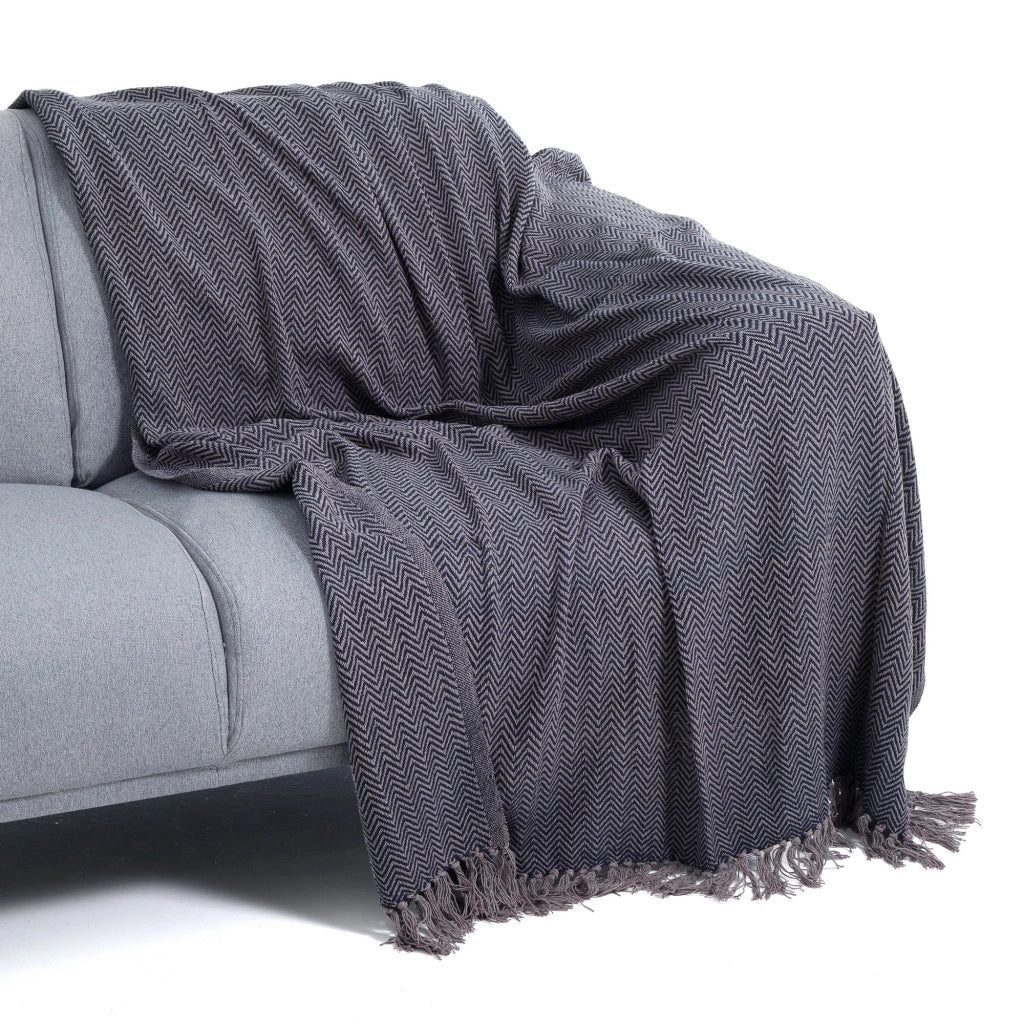 Plaid in cotone grigio e blu cm. 135 x 190