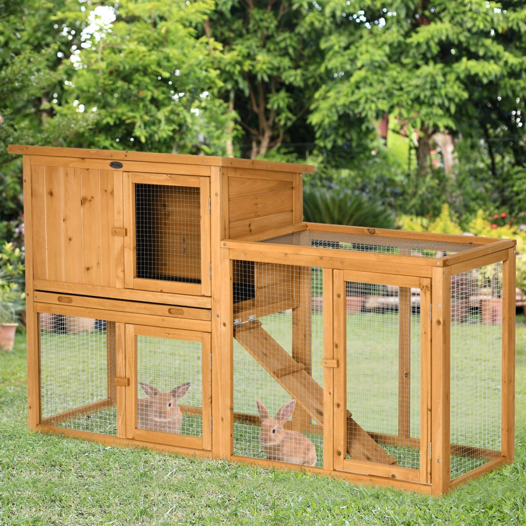 Gabbia per Animali Domestici con Recinto Esterno ¨C Zephmum ¨C Marrone 141x60x86 cm