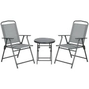 Set da Giardino 3 Pezzi con 2 Sedie 53.5x64x93 cm e Tavolino da Caffè Ø45x50 cm, in Metallo, Grigio Chiaro