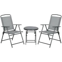 Set da Giardino 3 Pezzi con 2 Sedie 53.5x64x93 cm e Tavolino da Caffè Ø45x50 cm, in Metallo, Grigio Chiaro