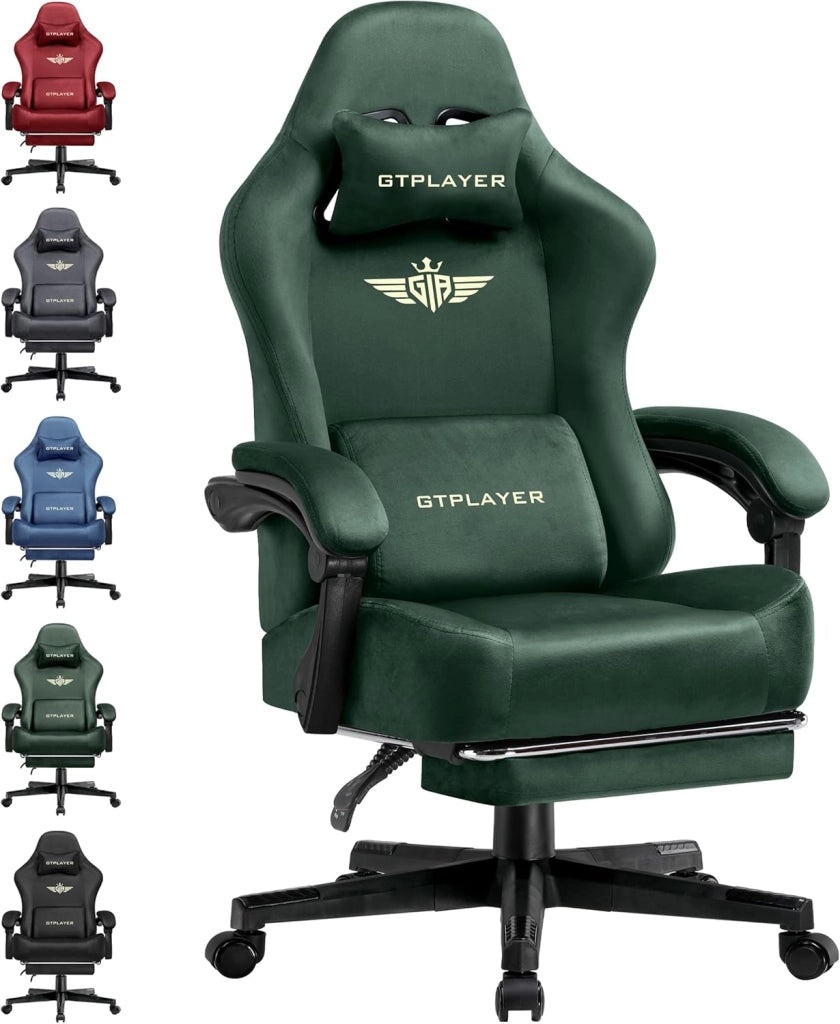 Sedia da gioco, traspirante, sedia da ufficio, ergonomica, in tessuto di alta qualità, ergonomica, schienale regolabile a 160°, poggiapiedi estraibile, carico 180 kg,verde