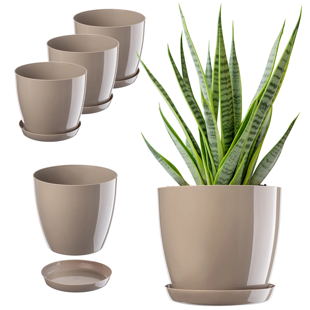 Vaso da fiori KADAX, fioriera, coperchio, 23 cm, supporto per fiori, plastica beige, 3 pezzi.