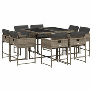 Set da Pranzo da Giardino 9 pz | Set Salotto da Giardino con Cuscini in Polyrattan Grigio