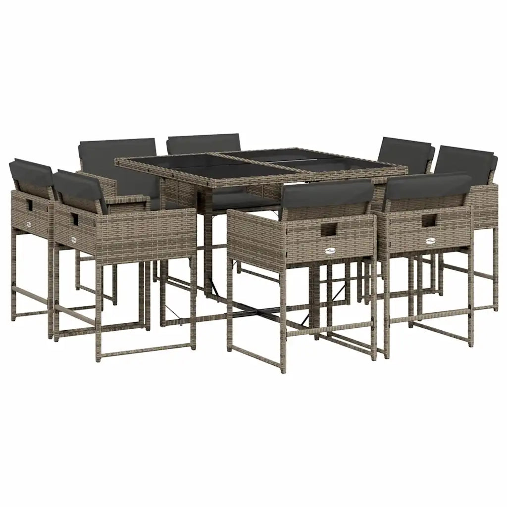 Set da Pranzo da Giardino 9 pz | Set Salotto da Giardino con Cuscini in Polyrattan Grigio