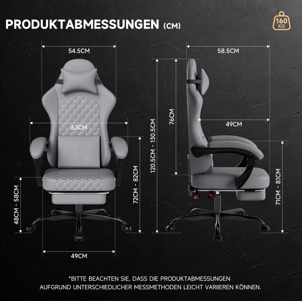 Sedia gaming ergonomica in pelle grigia con poggiapiedi e schienale reclinabile
