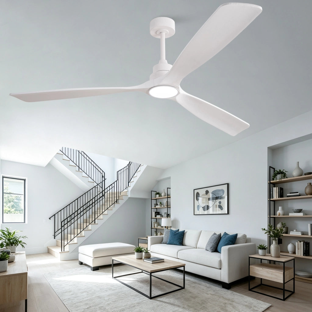 Ventilatore da soffitto bianco puro 70 pollici, 3 pale ad elica rinforzate in legno massello, motore DC reversibile silenzioso, design moderno