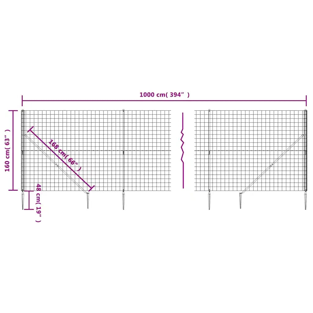 Recinzione Metallica con Picchetti Ancoraggio Antracite 1,6x10m 154276