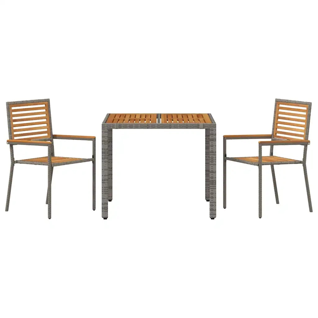 Set da Pranzo per Giardino 3 pcs Grigio e Marrone polyrattan