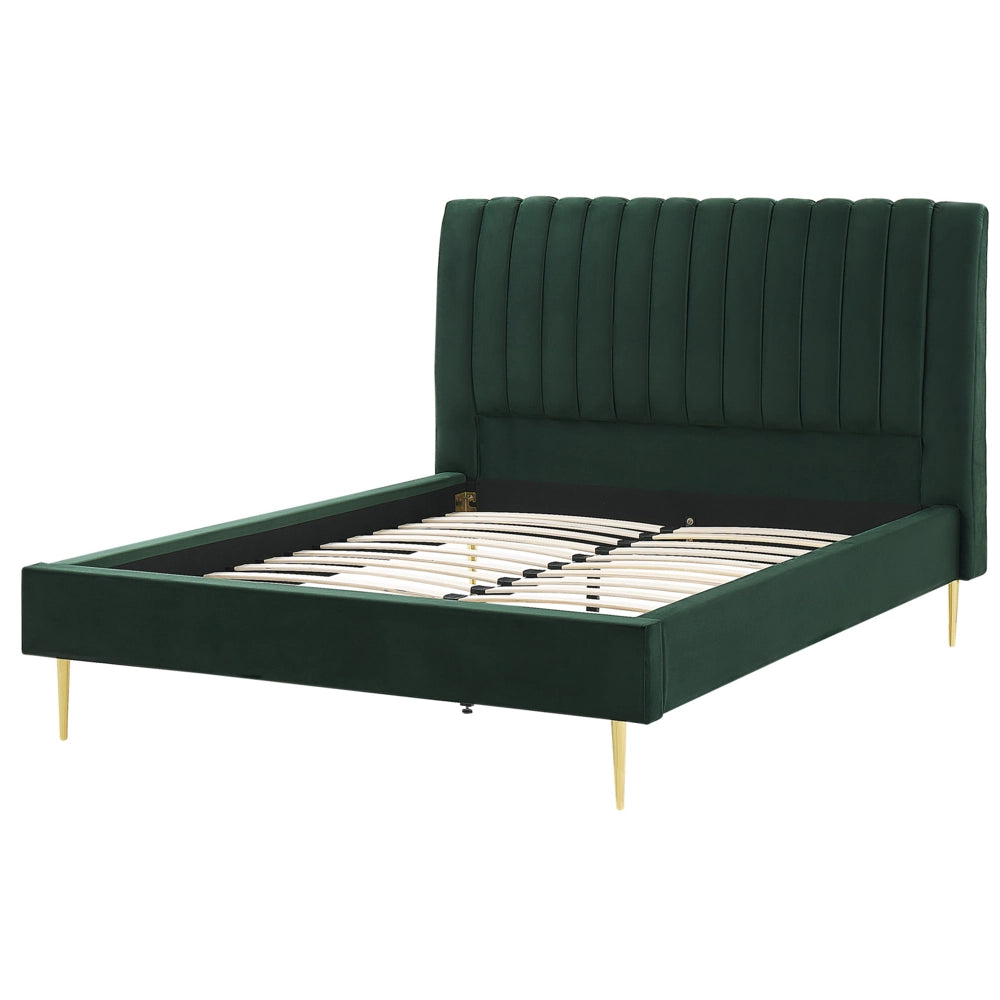Letto imbottito velluto verde smeraldo e oro rete a doghe testiera alta 140 x 200 cm testata alta design retrò