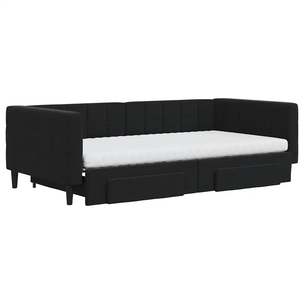 Divano Letto Estraibile con Cassetti Nero 100x200 cm in Velluto 3196774