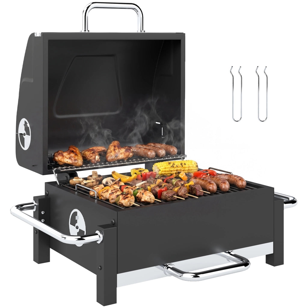 Barbecue a carbone portatile con coperchio ¨C zephmum ¨C grigio antracite 55x45x105 cm