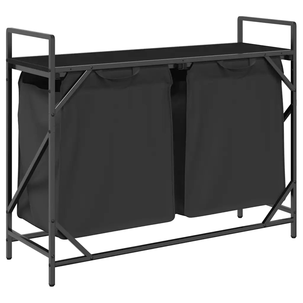Cesto della Biancheria 2 Scomparti con Ripiano in Rovere Nero CFW4174460