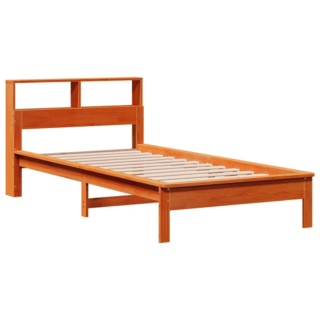 Letto Libreria senza Materasso Marrone Cera 90x200 cm in Pino