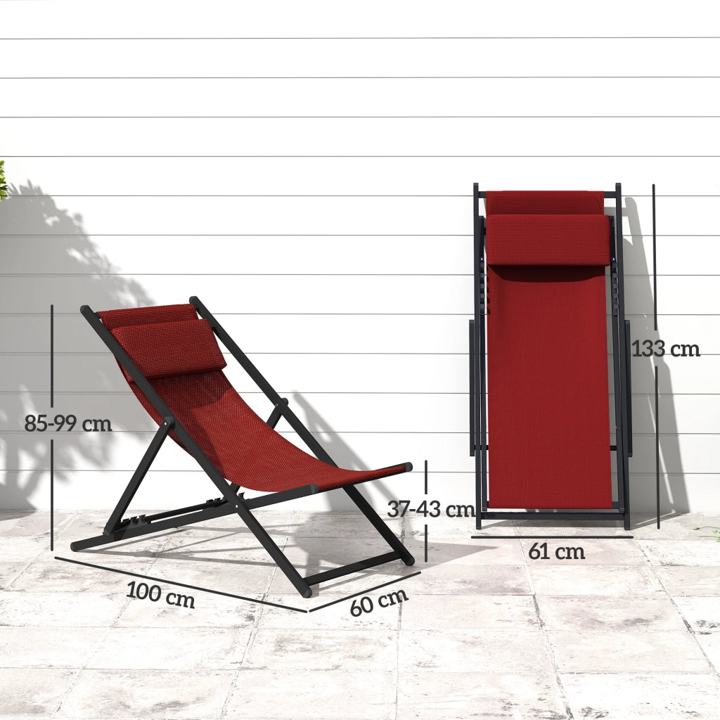 Set 2 Sedie Sdraio Pieghevoli in Alluminio 96,35x58x91,5 cm  Rex Rosso
